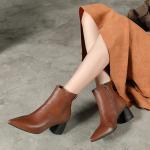 S223 Pure color pointed toe ladies elegant leather handmade short boots fashion