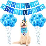Pet Party Decoration Set Dog Bandana Hat Tie Balloons Supplies Happy Cake Topper