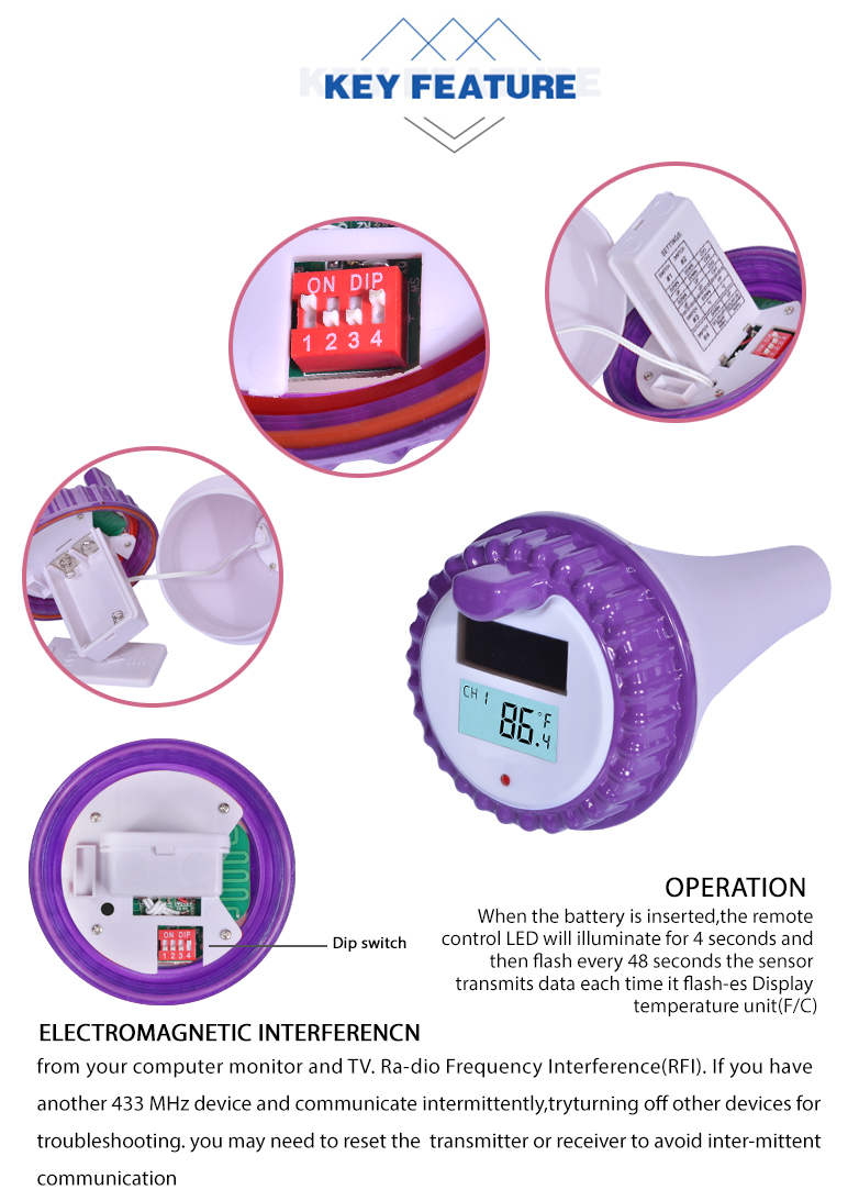 Wireless Solar Floating Water Thermometer For Elderly And Children Supply Voltage 7-15V