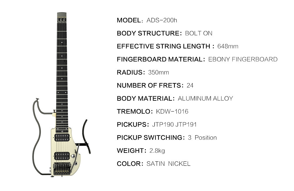 Unique Design Patented Grand Headless Foldable Travel Guitar with Double Humbuckers and Headphone Amplifier