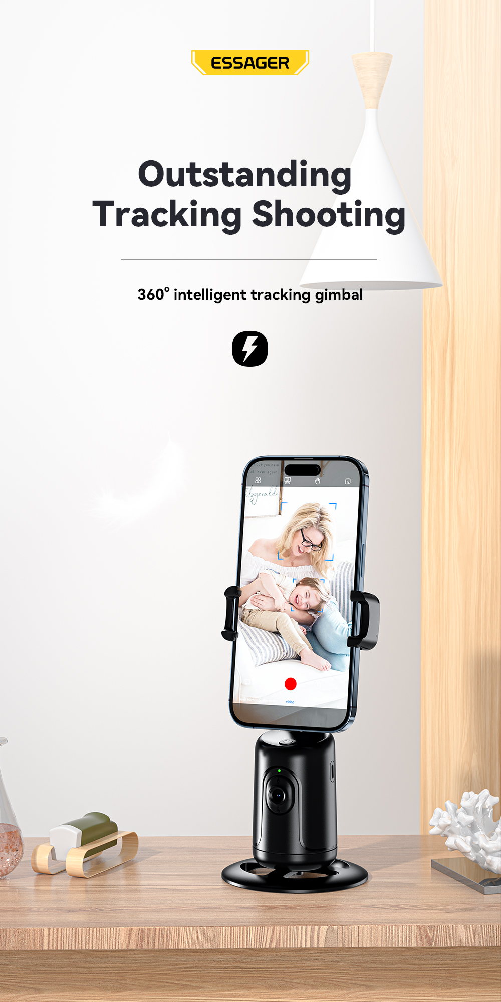 1200mah Battery Car Phone Holders With 360 Face Tracking Gimbal AI Smart Core Recognition Control