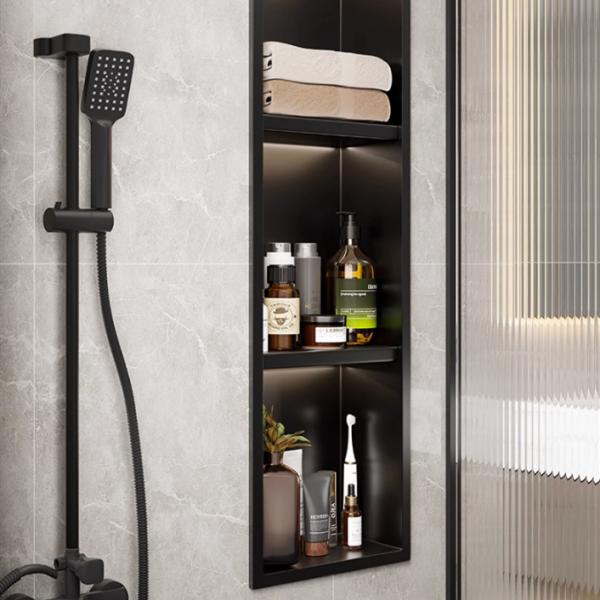 Stainless Steel Niche for Square Tile Shower Built-in Light and Toilet Paper Holder