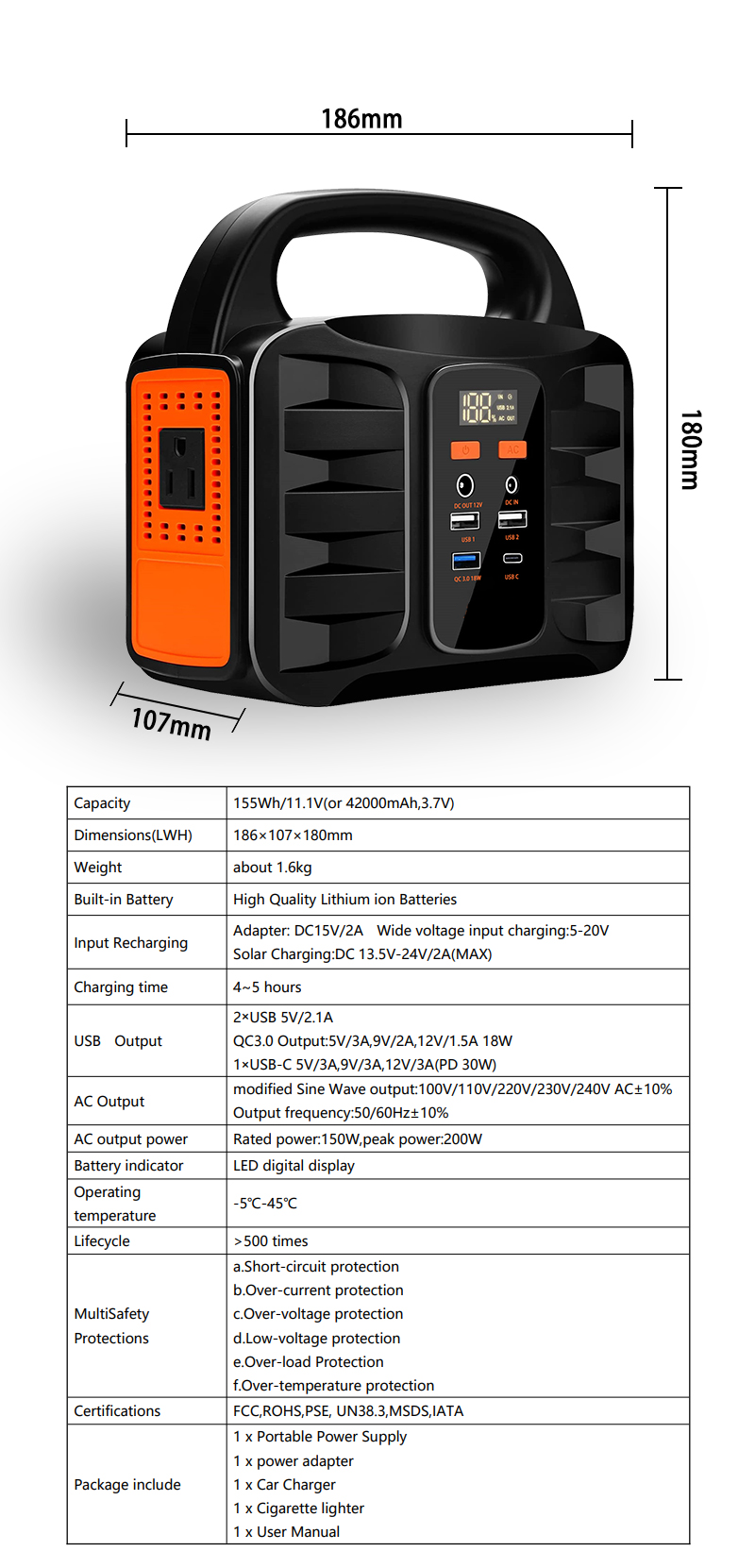 Portable Lithium Solar Generator Station For Camping Power Supply 150Wh