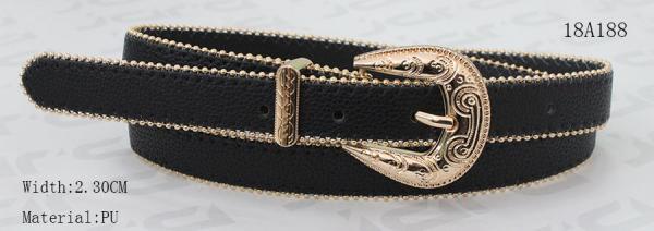 Black PU Womens Fashion Belts With Ball Chain Stitched , Metal Loop & Buckle