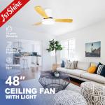 Modern Nordic Style 48 Inch 3 Wooden Blades Ceiling Fan with LED Light Energy