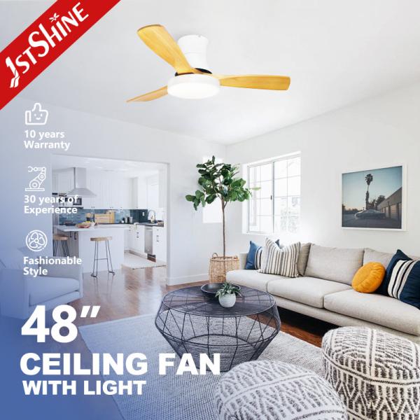 Modern Nordic Style 48 Inch 3 Wooden Blades Ceiling Fan with LED Light Energy