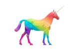 Artificial Rainbow Unicorn Fiberglass Animal Statues Gold Horn Holiday