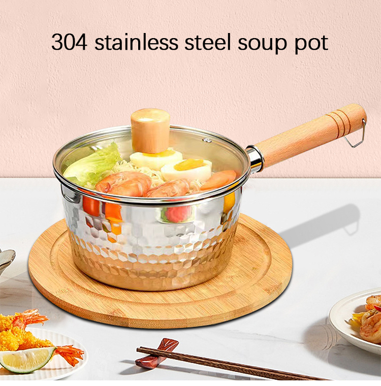 Modern Design Kitchen Sauce Pans 18/8 Stainless Steel With Wooden Handle