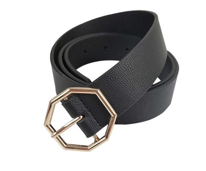 Grainy 3.5cm Wide Women's Fashion Leather Belts Octagon Buckle