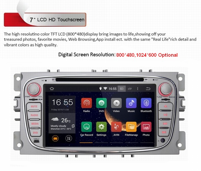 Ouchuangbo Car Stereo Radio GPS Navi Wifi Ford Focus /Mondeo /Transit Connect Android 4.4