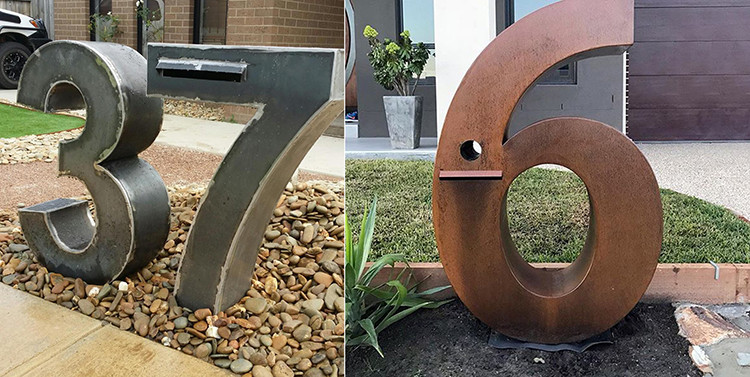 Contemporary Modern Geometric Styling Corten Steel Rustic Letter Box Corten Steel Cabinets