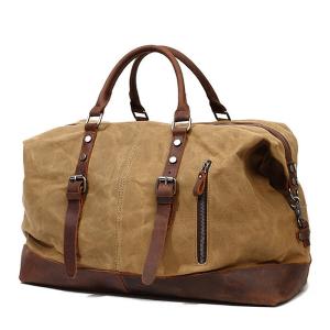 Wholesale Waterproof Canvas Duffel Bag Genuine Leather Weekend Bag Weekender Overnight Carryon Hand Bag from china suppliers