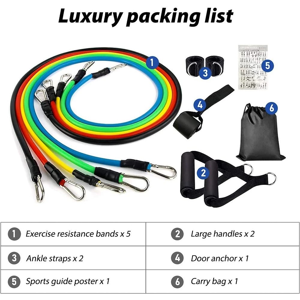 Bodybuilding Home Exercise Equipment Professional Weight Training TPE Fitness Elastic Rubber Resistance Bands Set