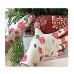 Flower Print Polyester Good Grip PU Coated Work Gloves For Gardening And Farming