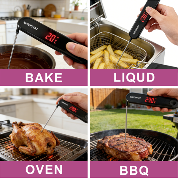 InstaProbe (Less Than .6 Seconds) Professional Meat Thermometer Digital, Instant Read Thermometer with OLED Display, IP67 Waterproof for Grill, BBQ,