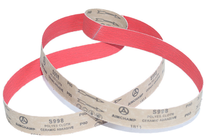 Red Ceramic Alumina Y-Wt Polyester Cloth Sanding Belts Cool Grinding Coating