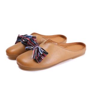 Wholesale S272 Manufacturers sweet lady style fashion all-match leather sandals literary simple bow slippers handmade women's shoe from china suppliers