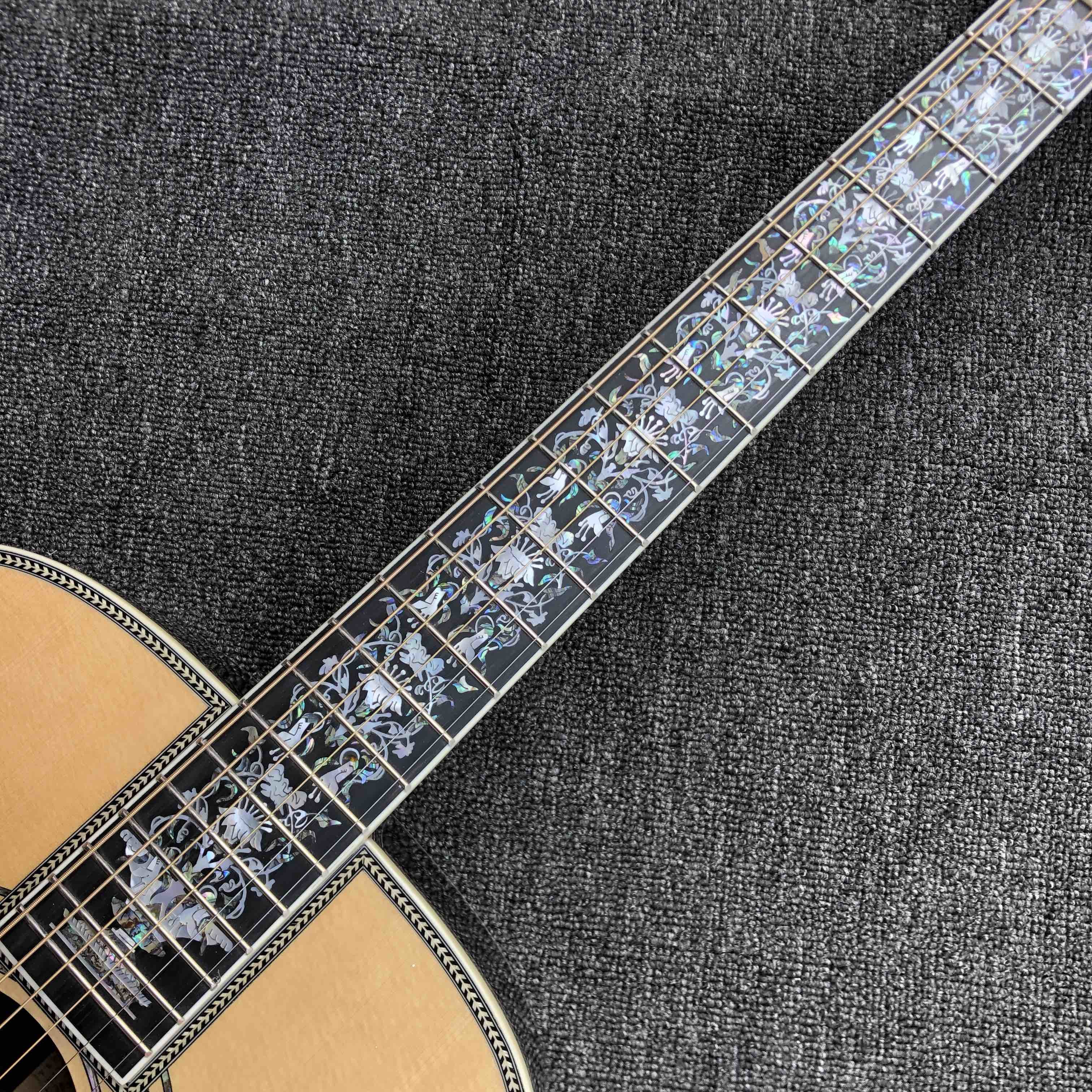All Solid Wood Retro 41" D Type Acoustic Guitar Abalone Inlay Ebony Fingerboard