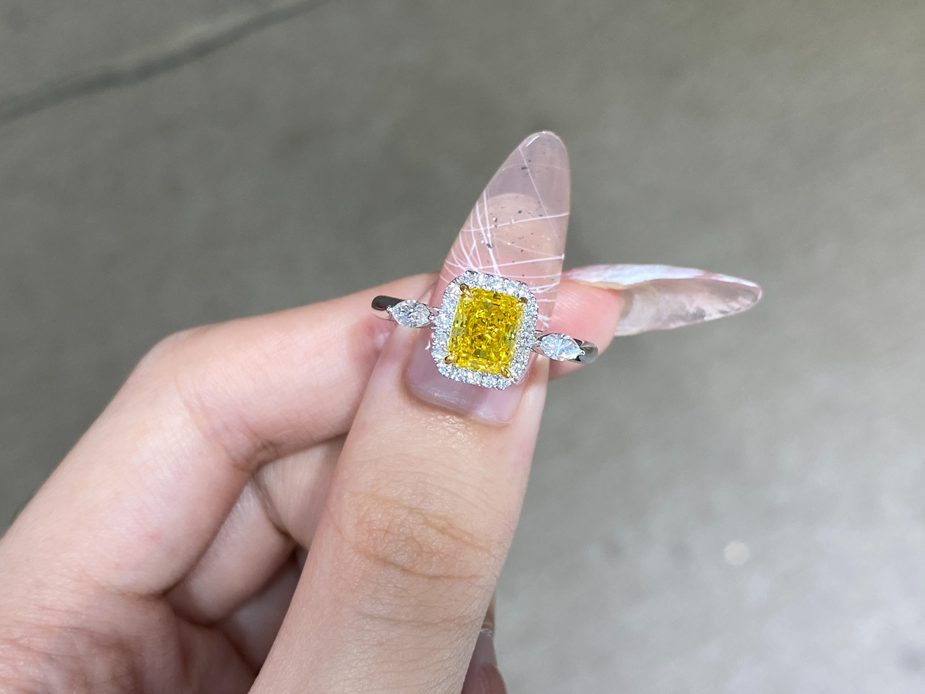 1.08ct Lab Created HPHT Diamond Ring Fancy Vivid Yellow 18k White Gold