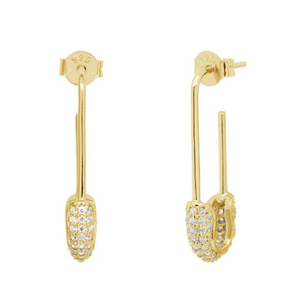 Women Hoop Earrings In 925 Silver With Clear CZ Diamond Brazilian Yellow Gold