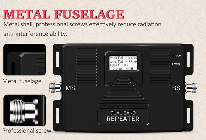 Dual Band Signal Booster 2G 3G 4G 850/2100MHz 70dB Gain Repeater Amplifier 4