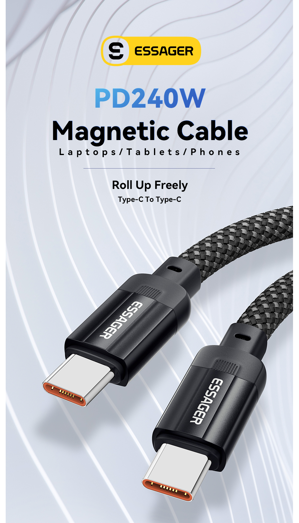 ES-X55 Series Magnetic Absorption Quick Charge Cable USB C To Type C Cable 100W 240W 1m
