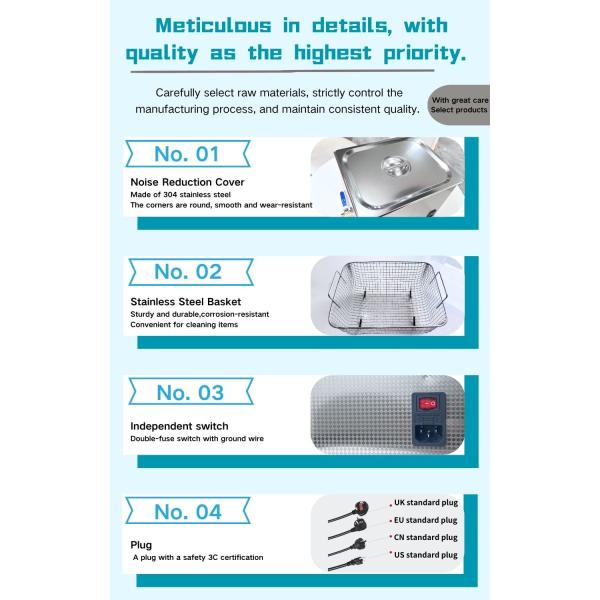 300W Mechanical Ultrasonic Cleaner 14L High Power Ultrasonic Cleaner Mesh Basket Design