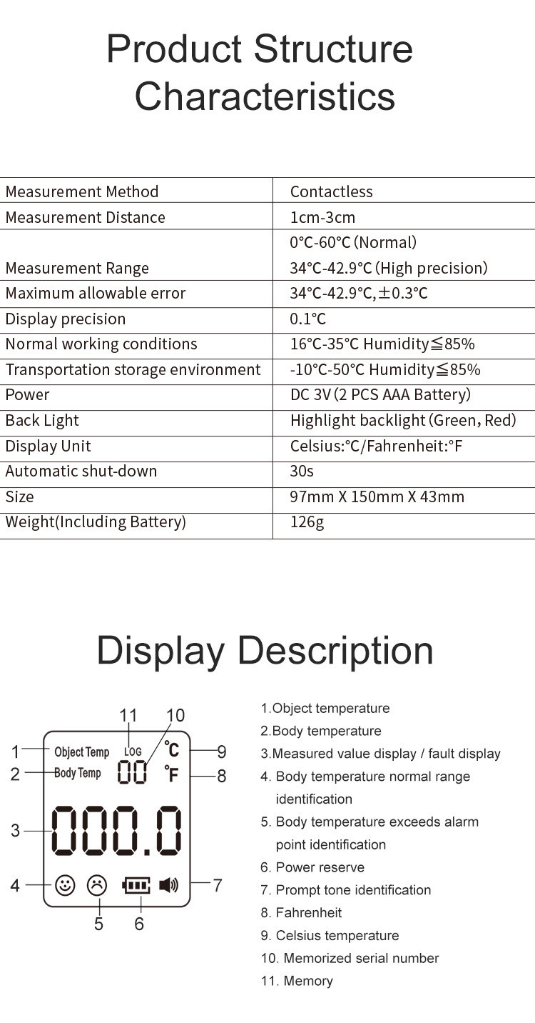 Digital Forehead TUV CE Contactless Infrared Thermometer