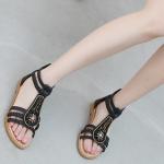 BS140 New Summer Sandals Female Bohemia Retro Beaded Zipper Rhinestone Roman