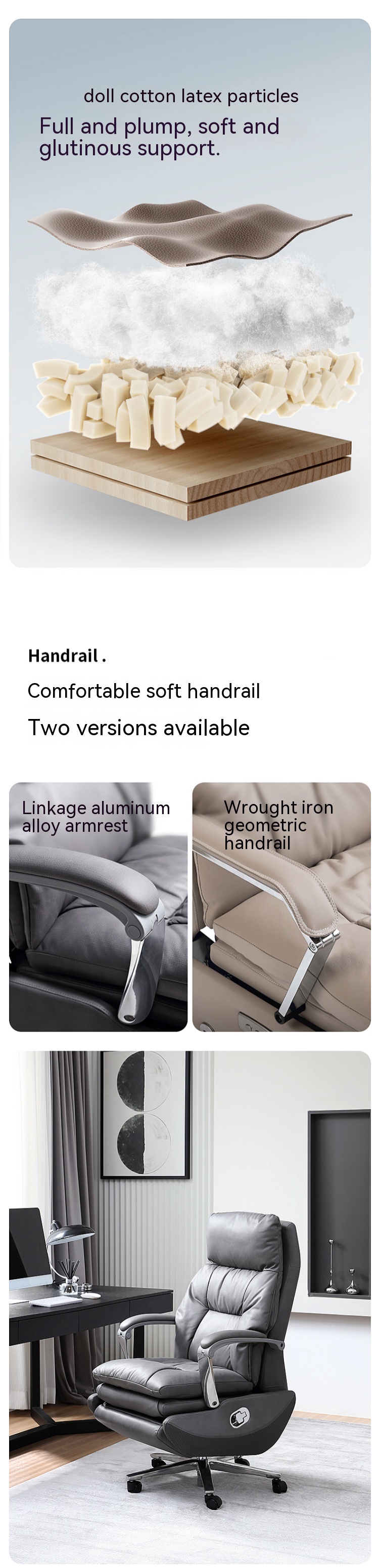 Adjustable Lifting Electric Office Chair with Self-Attaching Armrests and Footrest