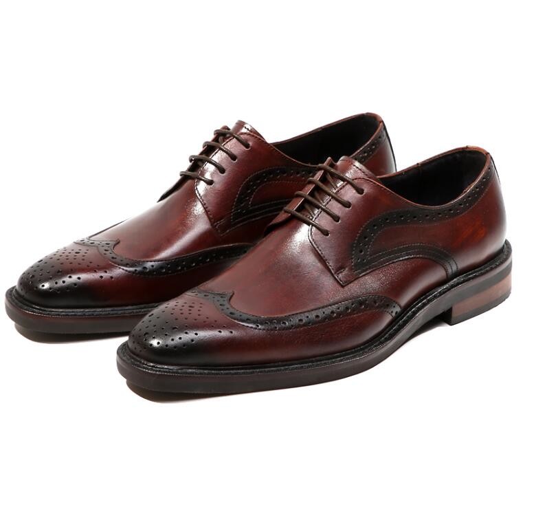 Derby Style Mens Brown Lace Up Shoes Flat Mens Woven Leather Slip On Shoes