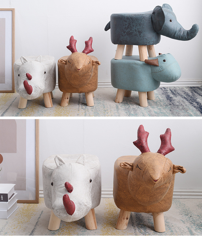 Solid Wood Children's Cartoon Household Shoe Stool 50X25X28cm