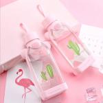 Flamingo Shape Cute Glass Bottle , Pink Glass Bottle With Silicone Sleeve