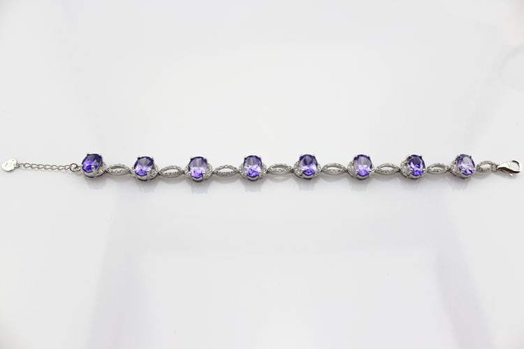 Women Jewelry 925 Silver Created 7x9mm Oval Amethyst Cubic Zircon Tennis Bracelet(B05PURPLE)