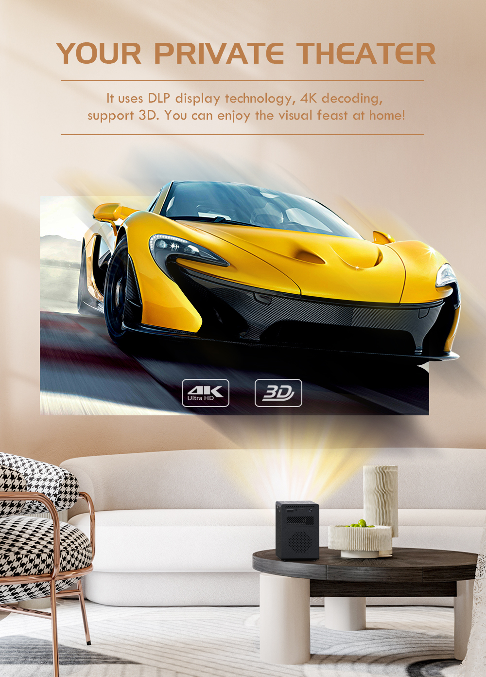 Flyin P18 Free Style Home TheaterSmart Portable DLP LED Mini Pocket Black Wireless Customizable Projector