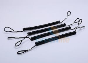 China Adjustable Cord Loop Coiled Key Lanyard Plastic Black Color CE / ROHS on sale