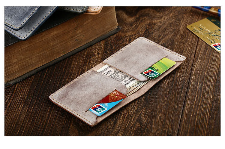 Nylon Lined Retro First-Layer Cowhide Hand-Stitched Small Wallet for Your Convenience