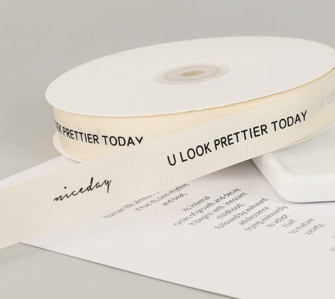 INS Style Rib Beige Birthday Cake Gift Wrap Ribbon English Bouquet Decoration Ribbon