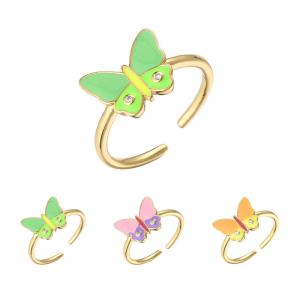 Wholesale CZ Zircon 18k Gold Jewelry OEM Enamel Oil Dripping Butterfly Couple Rings from china suppliers