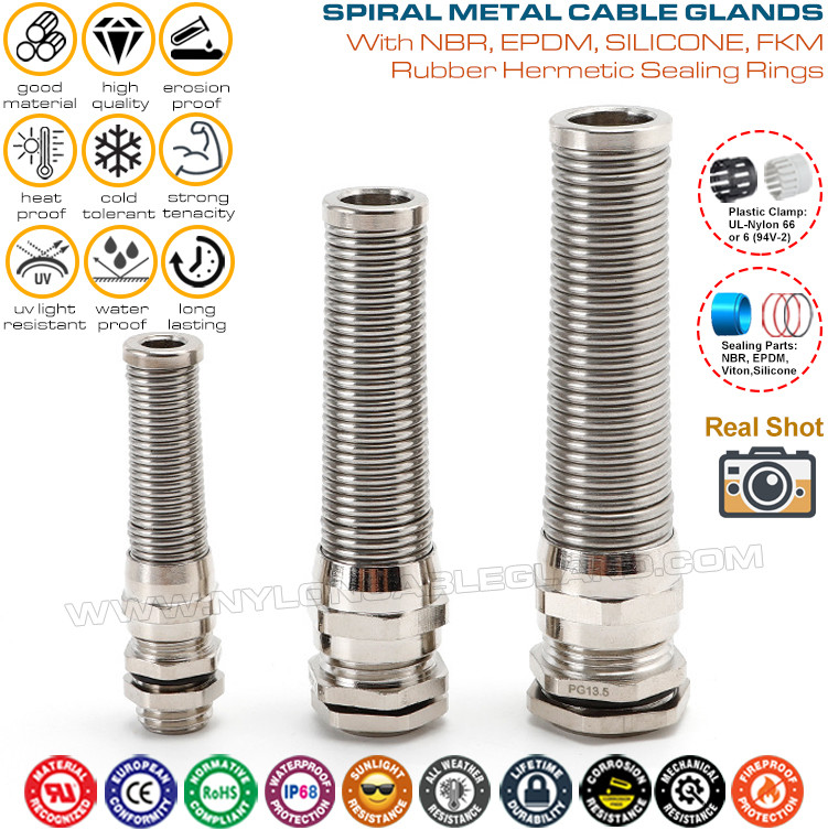 Brass Copper IP68 Cable Glands Metric M12-M30 (Spiral Type) with Anti-twist Protection