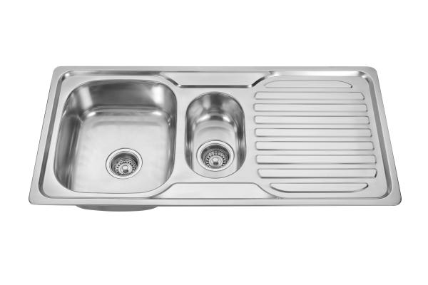 Above Counter 1000 x500mm Single Bowl Kitchen Sink With Drainboard Folk Washing