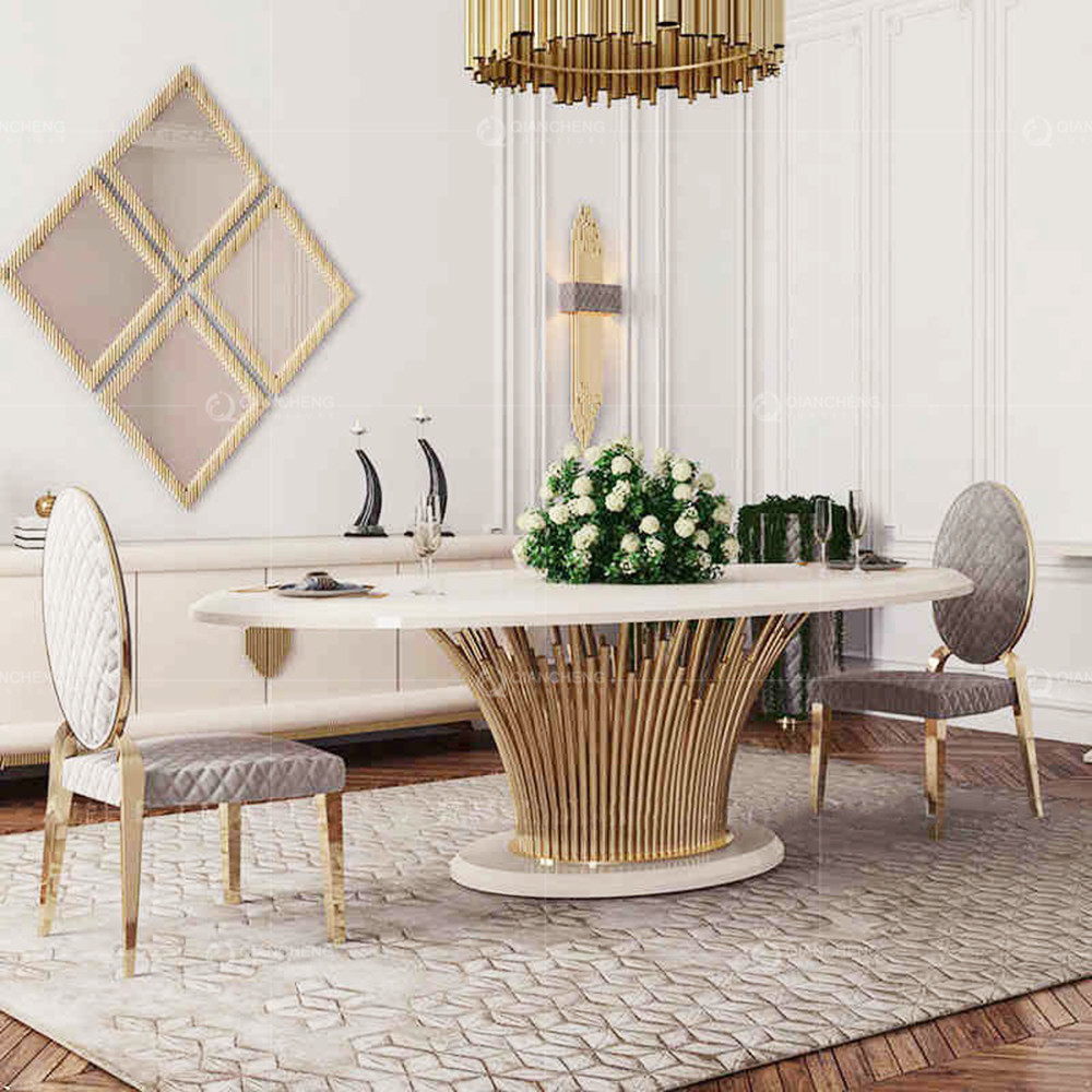Faux Marble Luxury Modern Round Accent Dining Table For 6 people