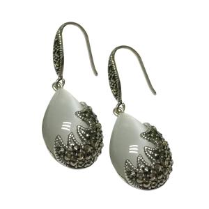 Wholesale Vintage Sterling Silver with Opal Marcasite Dangle Drop Earrings(E12033WHITE) from china suppliers
