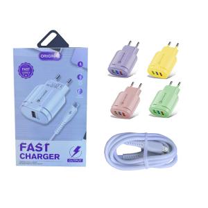 Wholesale 2 In 1 Macaron Travel Phone Charger QC3.0 With USB Data Cable from china suppliers