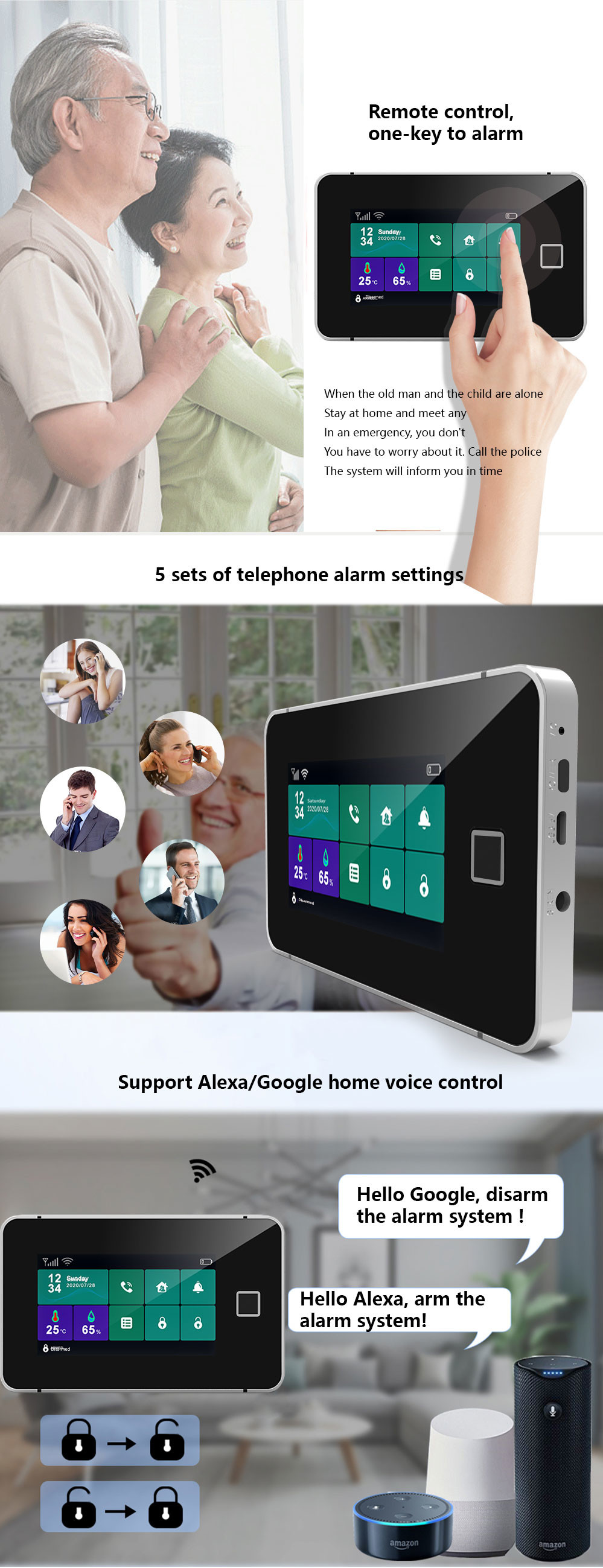 Voice LCD WiFi GSM SIM Smart Home Security Full Touch Screen Fingerprint Unlocking Alarm System