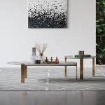 Luxury SS Coffee Table Tv Stand Natural Ivory White Marble