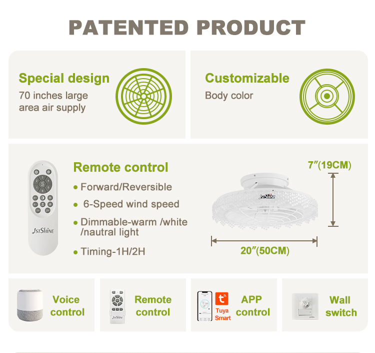 110-240V/50-60Hz Input Voltage 20 Inches White Fancy ABS Hidden Blades Remote Ceiling Fan