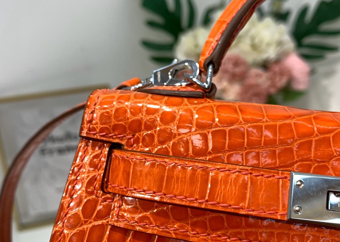 Orange Crocodile Skin Bag , 19cm Genuine Crocodile Leather Bag