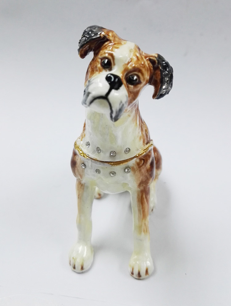 Bejeweled Home Decoration Dog metal trinket box Enamel Pewter Alloy Dog design metal trinket box