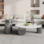 Glass Marble Stainless Steel Round Rock Coffee Table For Home Leisure